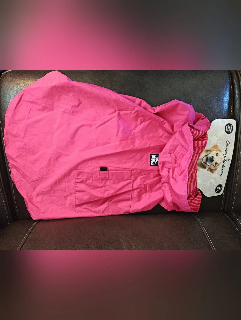 Tommy Bahama Bright Pink Striped 2-in-1 reversible Hooded Doggy Jacket.